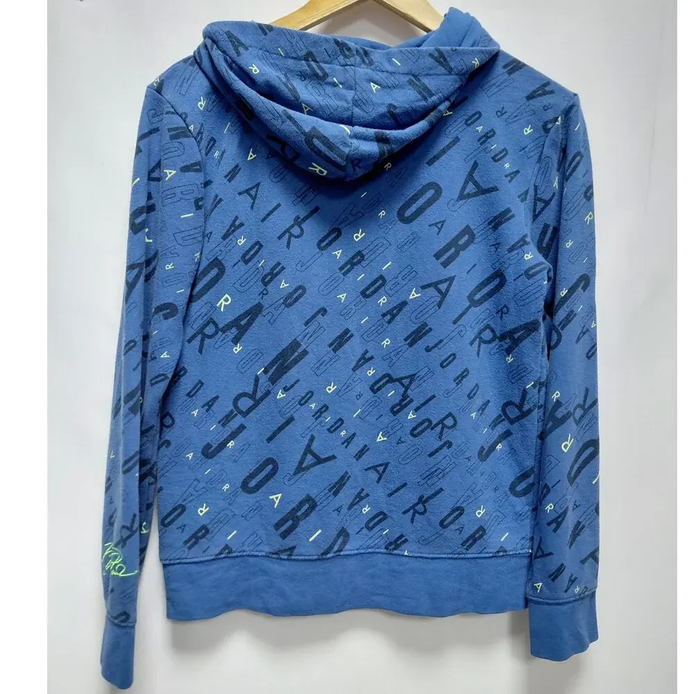 Jordan Blue All Over Print Jumpman Logo Hooded Sweatshirt Boys Size L